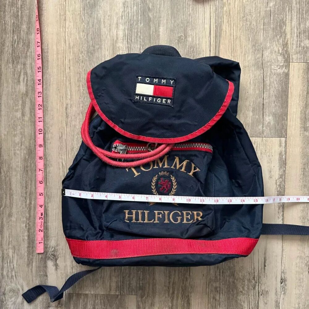 Vintage 90s Tommy Hilfiger Lion Crest Flag Backpack Sack - Picture 15 of 15
